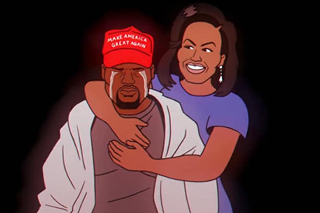 Kanye West Hugs Michelle Obama In A MAGA Hat In Bino's Latest MV