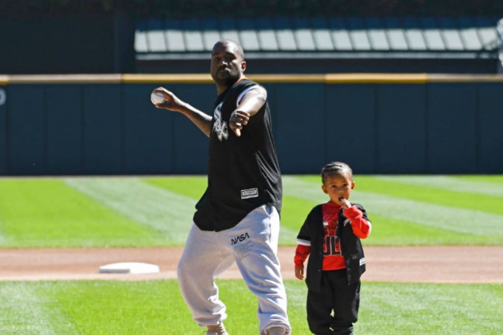 Check Out Kanye West & Saint Throw First Pitch In Chicago
