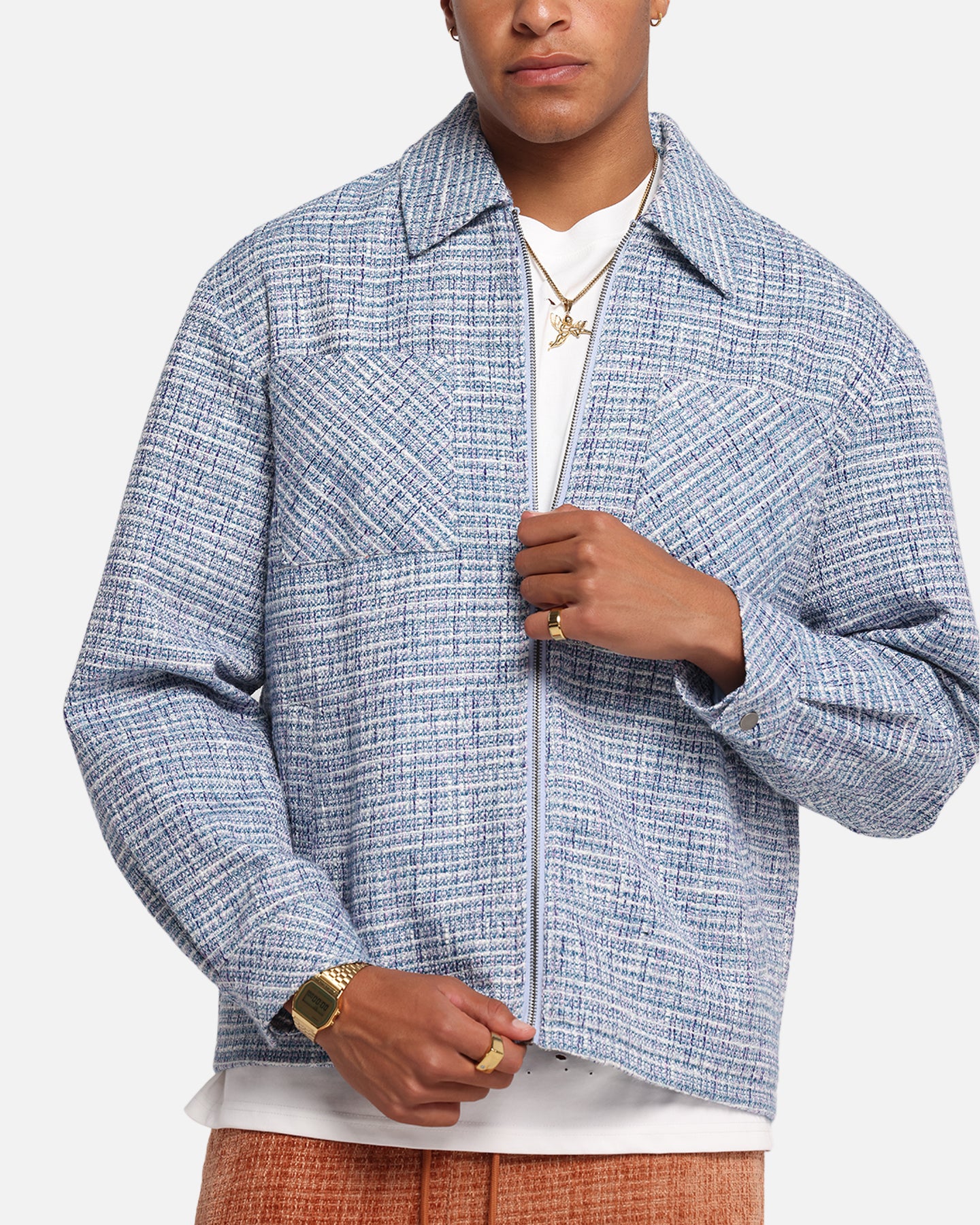 XXIII Boucle Tweed Zip Jacket Teal/Blue/Purple | Culture Kings US