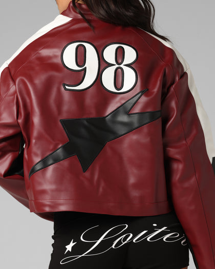 Loiter Women's Engine Cropped Vegan Leather Jacket Red