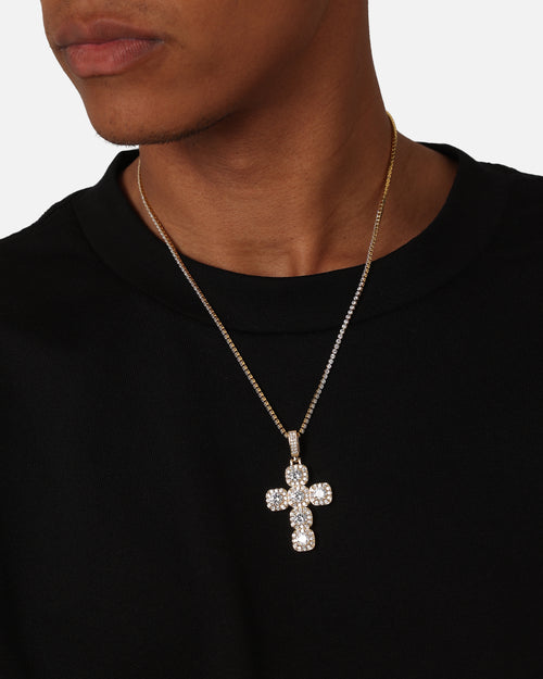 Saint Morta Iced Cushion Cross Pendant Iced Gold