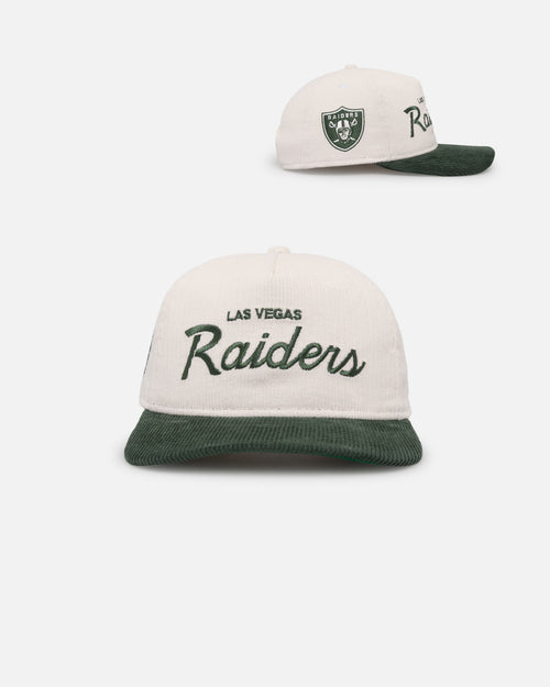 New Era Las Vegas Raiders 'Currency Corduroy' Golfer Pre-Curved Snapback Chrome White