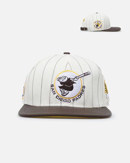 Pro Standard San Diego Padres Pinstripe Classic Logo Wool Strapback Eggshell/Yellow