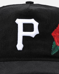 New Era Pittsburgh Pirates 'Corduroy Roses' Pre-Curved Golfer Snapback Black Corduroy/White