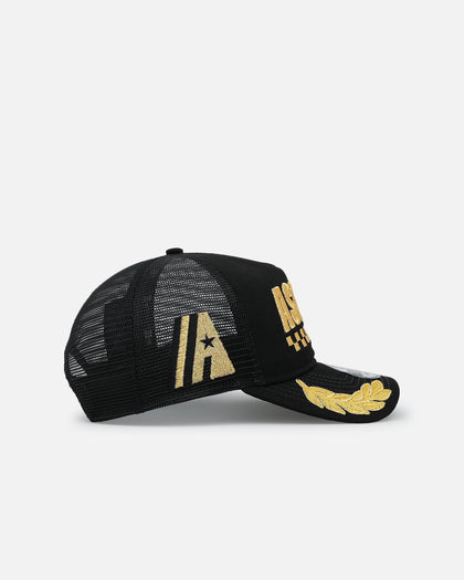 New Era Houston Astros 'Podium Pack' Pre-Curved Golfer Trucker Snapback Black/Metallic Gold
