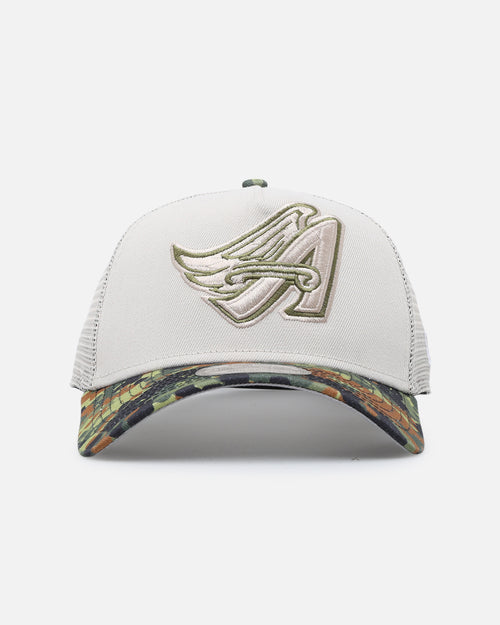 New Era Los Angeles Angels "Camo Visor" 9FORTY A-Frame Trucker Snapback Stone/Olive