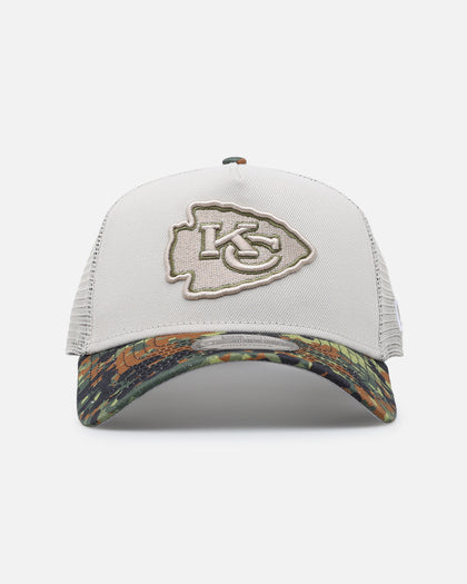 New Era Kansas City Chiefs "Camo Visor" 9FORTY A-Frame Trucker Snapback Stone/Olive