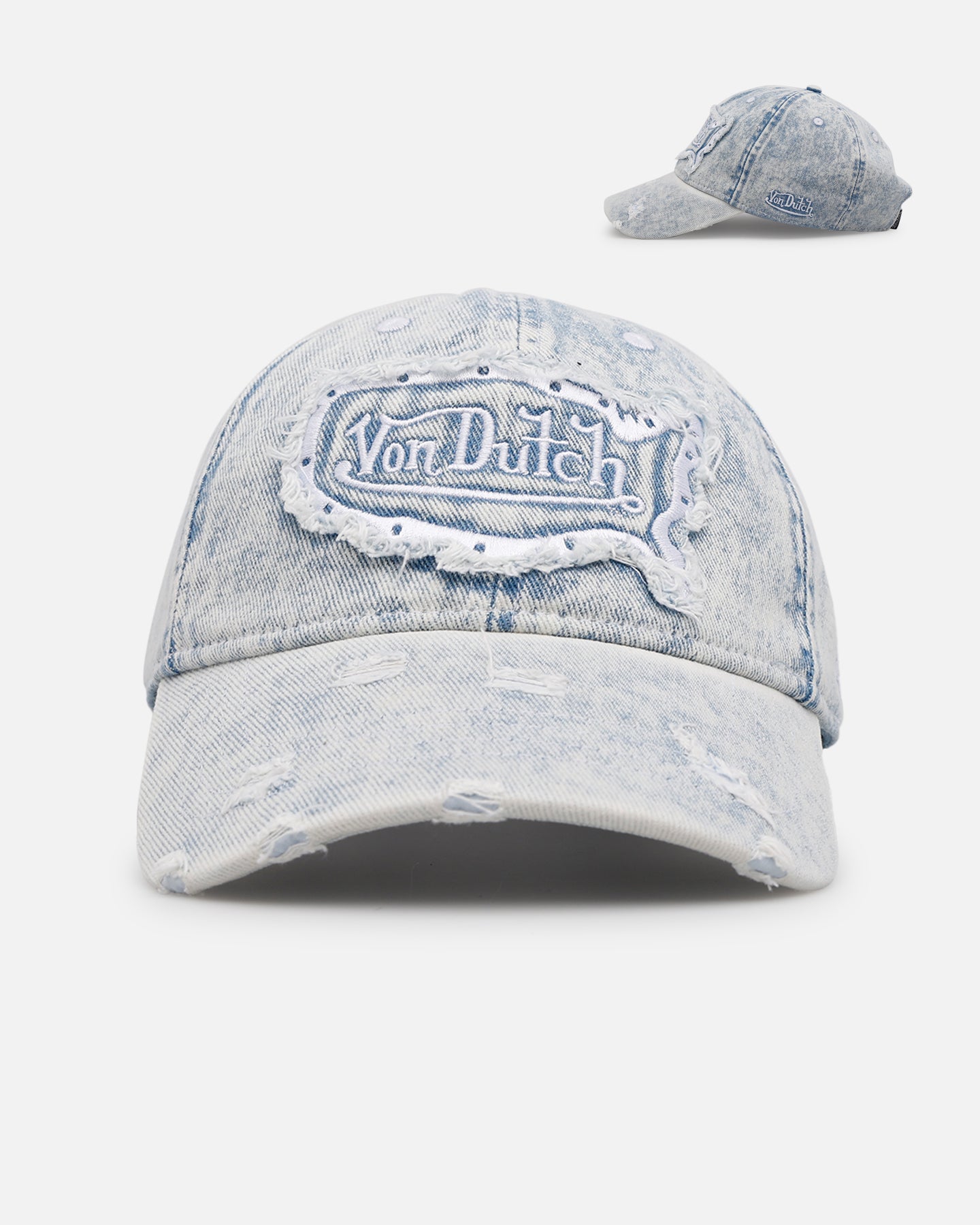 Von Dutch Washed Denim Dad Strapback Hat Light Blue | Culture Kings US