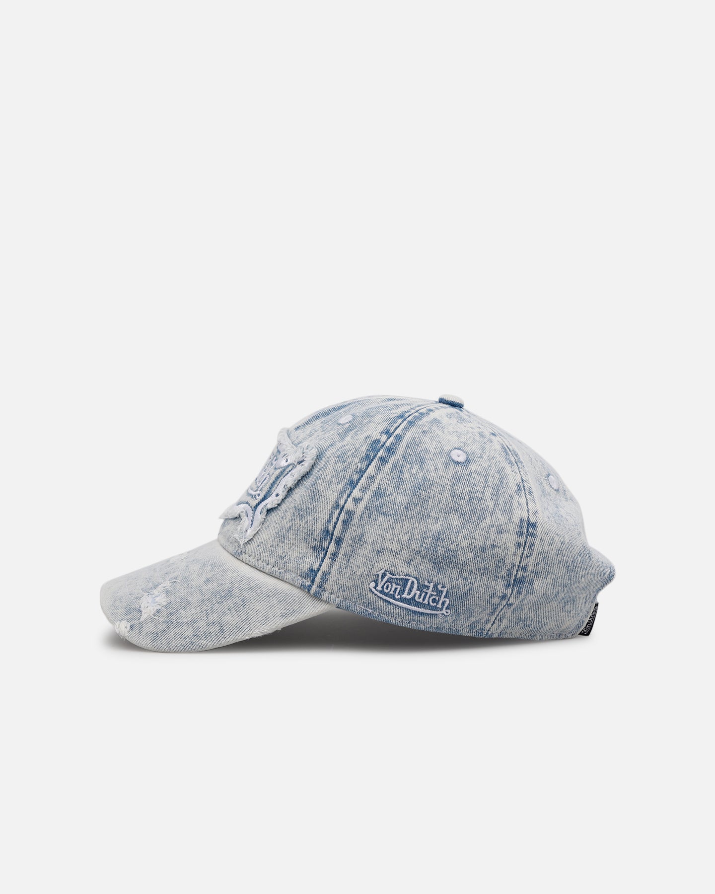 Von Dutch Washed Denim Dad Strapback Hat Light Blue | Culture Kings US