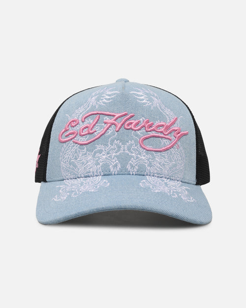 Ed Hardy Dragon Trucker Snapback Light Denim