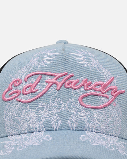 Ed Hardy Dragon Trucker Snapback Light Denim