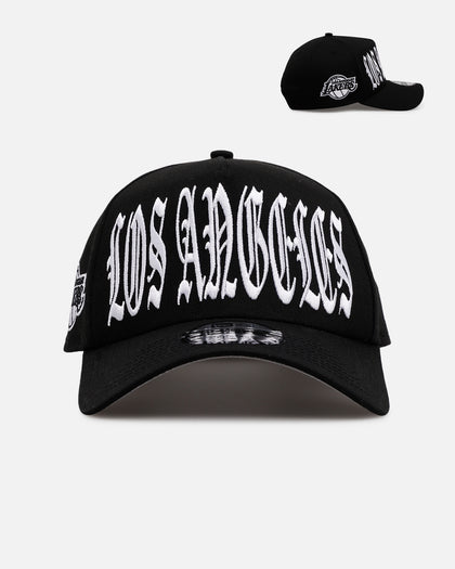 New Era Los Angeles Lakers 'Oversized Gothic Script Crown' 9FORTY A-Frame Snapback Black/White