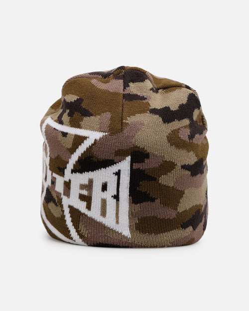 Loiter Motor Skull Knit Beanie Woodland Camo