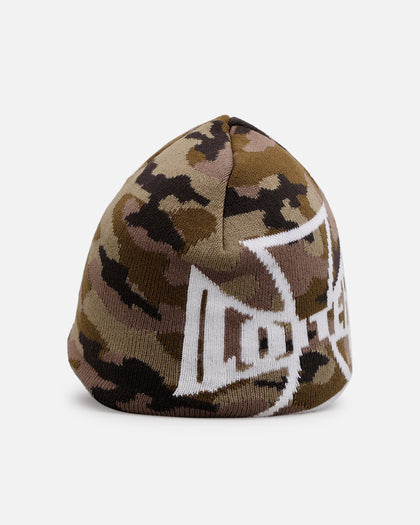 Loiter Motor Skull Knit Beanie Woodland Camo