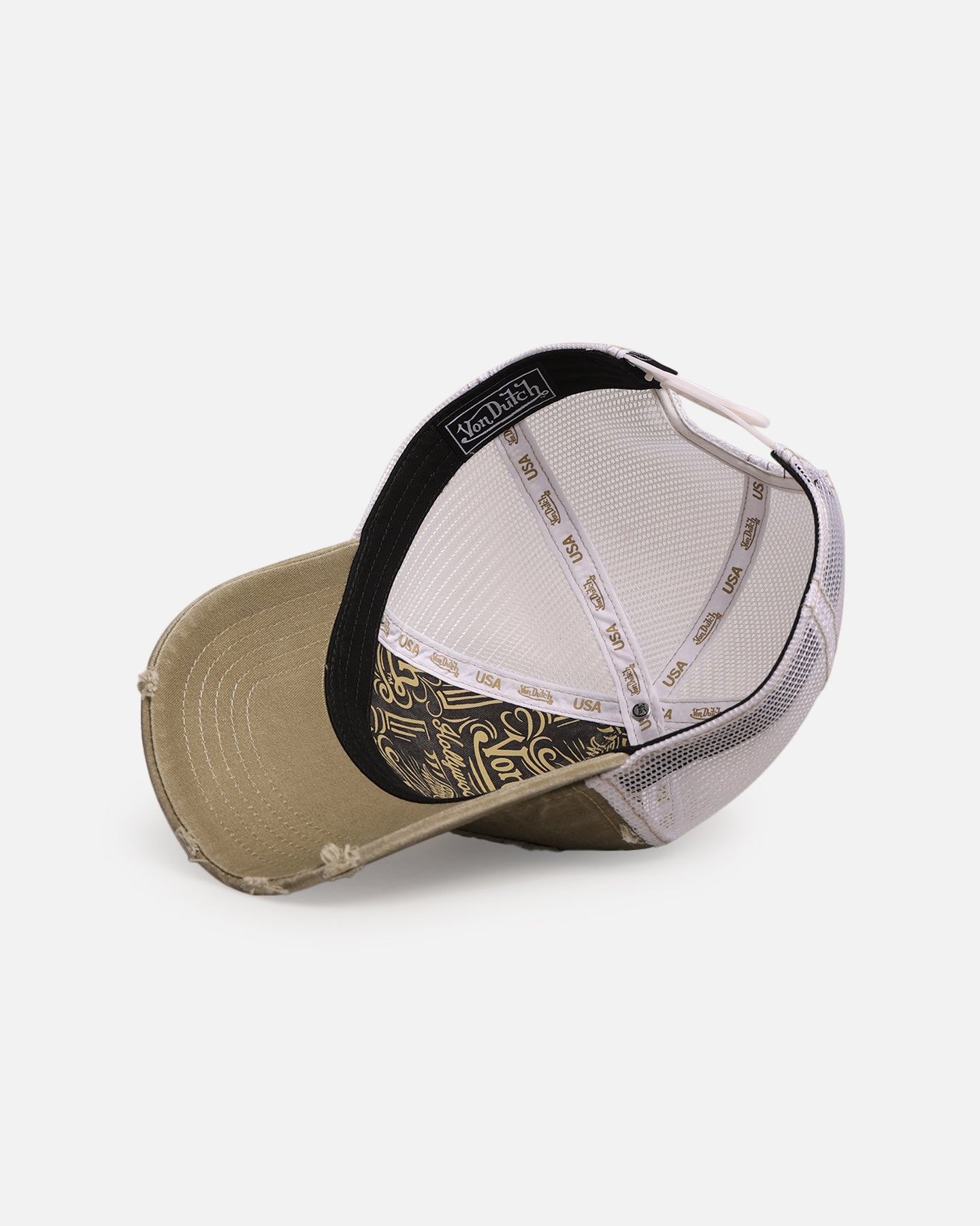 Von Dutch Destroyed Twill Trucker Snapback Washed Khaki | Culture