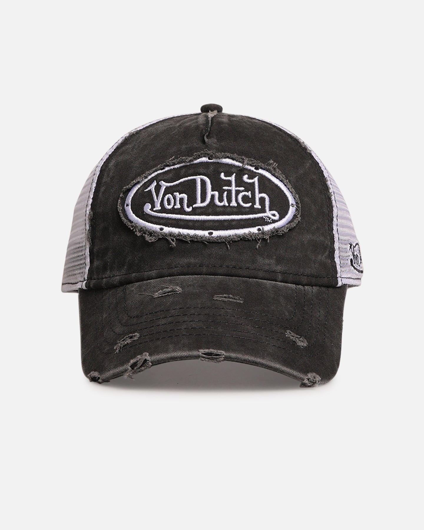 Von Dutch Destroyed Twill Trucker Snapback Washed Black | Culture