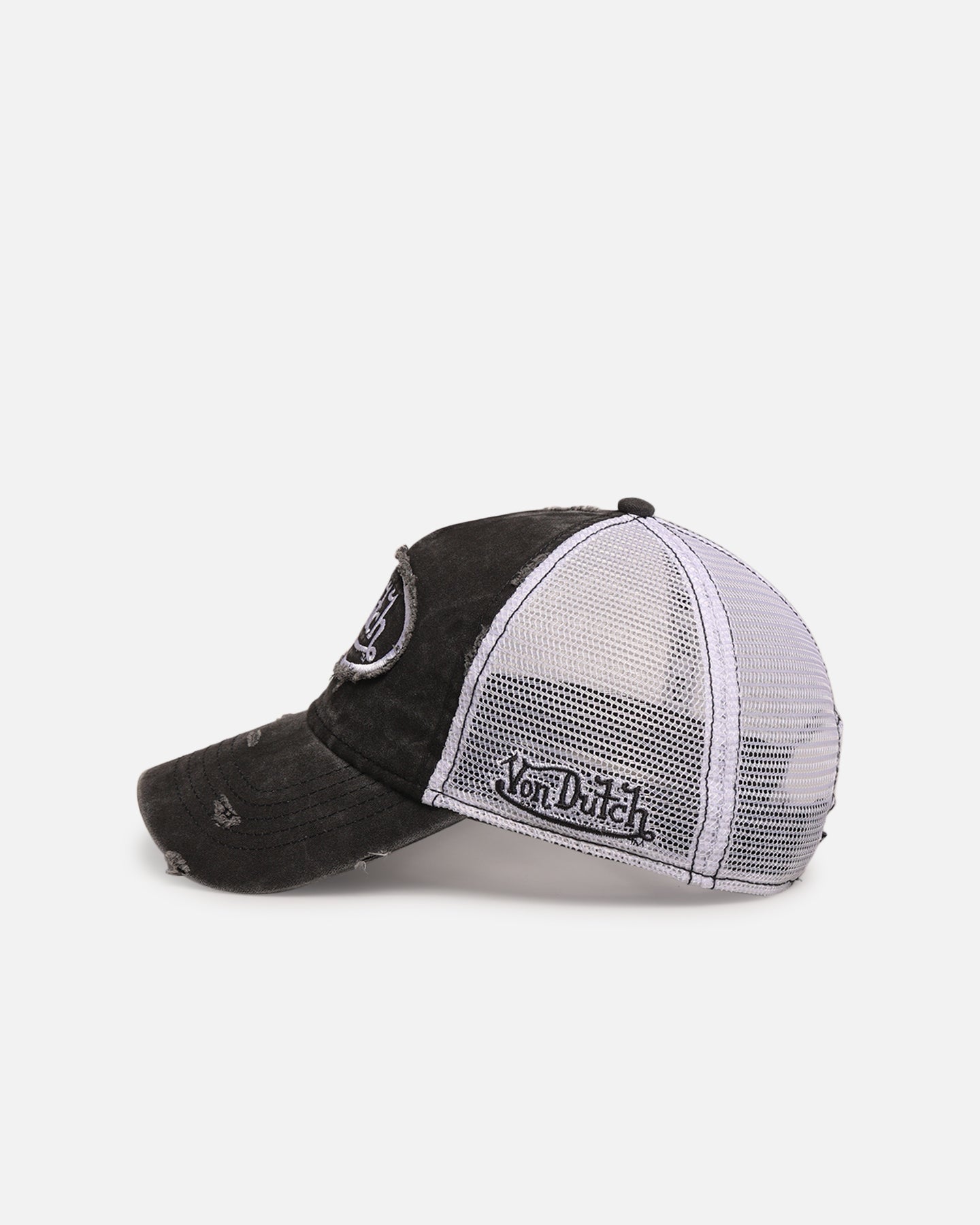 Von Dutch Destroyed Twill Trucker Snapback Washed Black | Culture