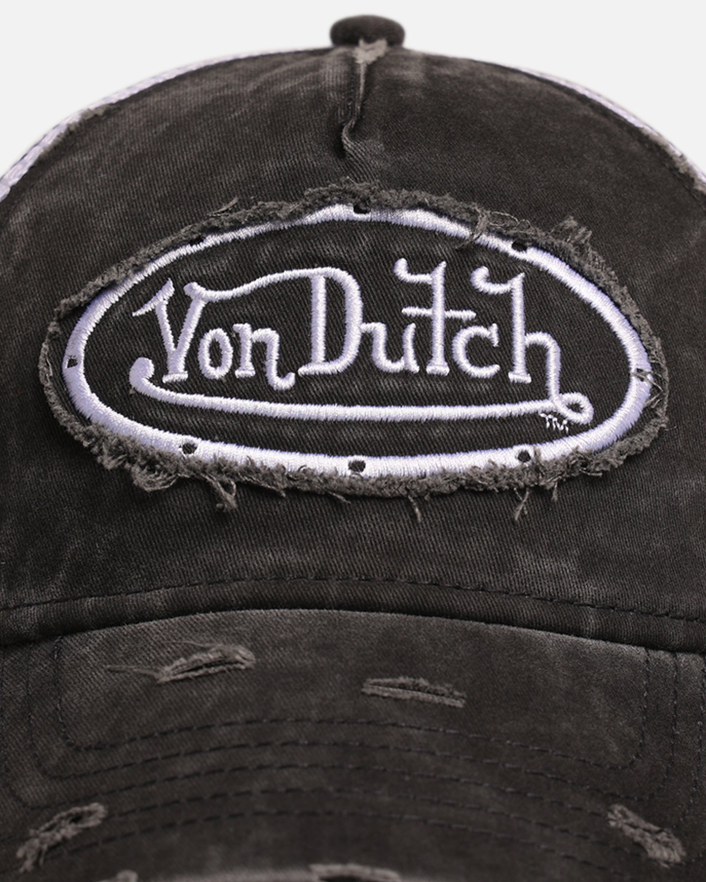 Von Dutch × darcsport コラボ　グレー ダメージキャップ Von Dutch Grey Wash Distressed Baseball Hat - Grey/Black | Fashion