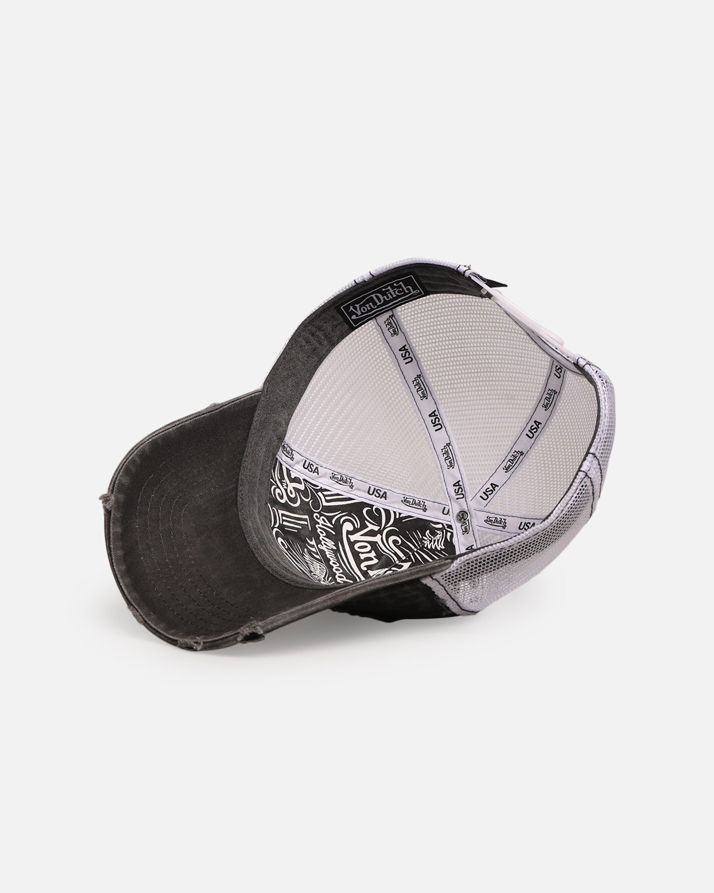 Von Dutch × darcsport コラボ　グレー ダメージキャップ Von Dutch ボンダッチ ロゴ 帽子 メッシュキャップ グレー (Von Dutch