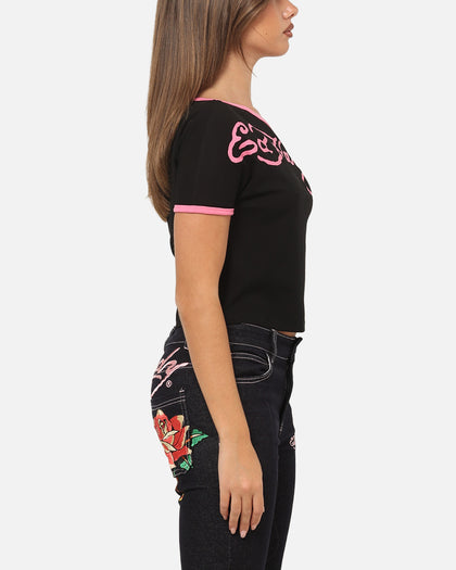 Ed Hardy Women's Aline Baby T-Shirt Black/Pink