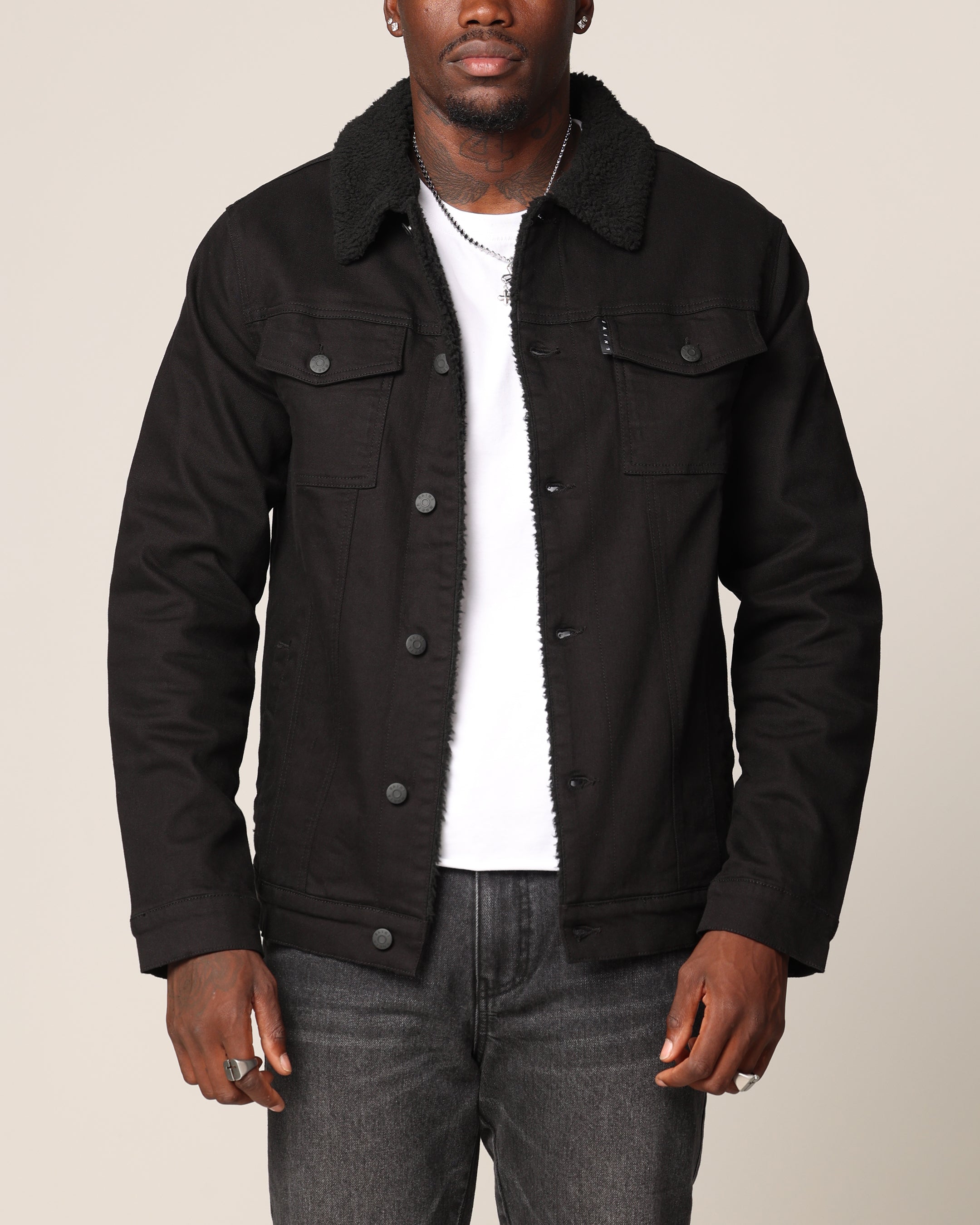 Saint Morta Sherpa Denim Jacket Black/Black | Culture Kings US