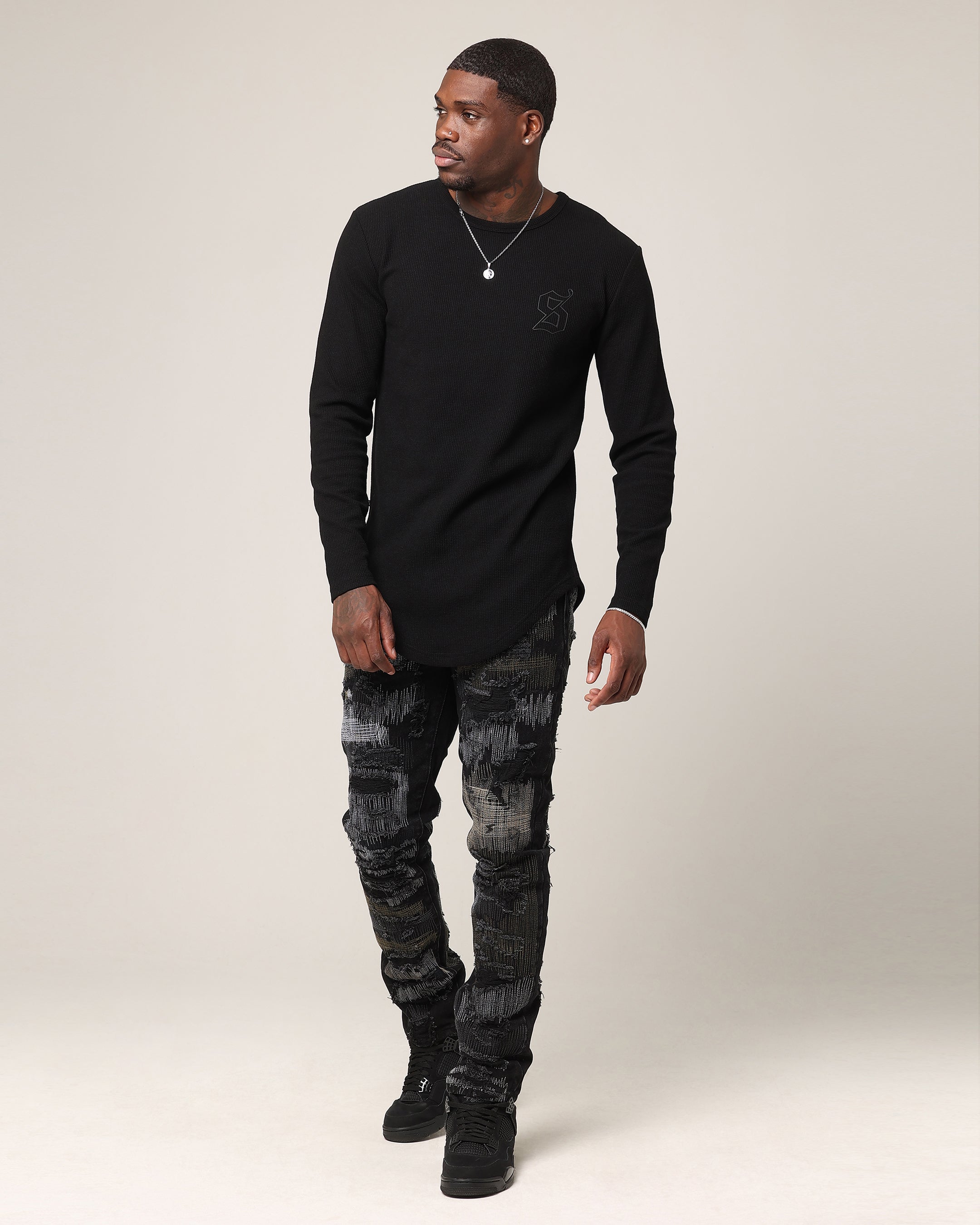 Saint Morta Men's Icon Waffle Long Sleeve T-Shirt Black/Black