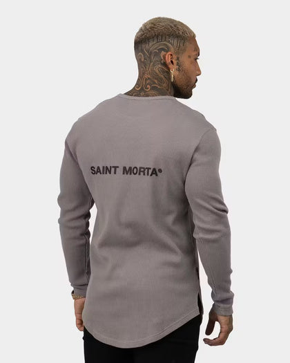 Saint Morta Icon Waffle Long Sleeve T-Shirt Grey/Black