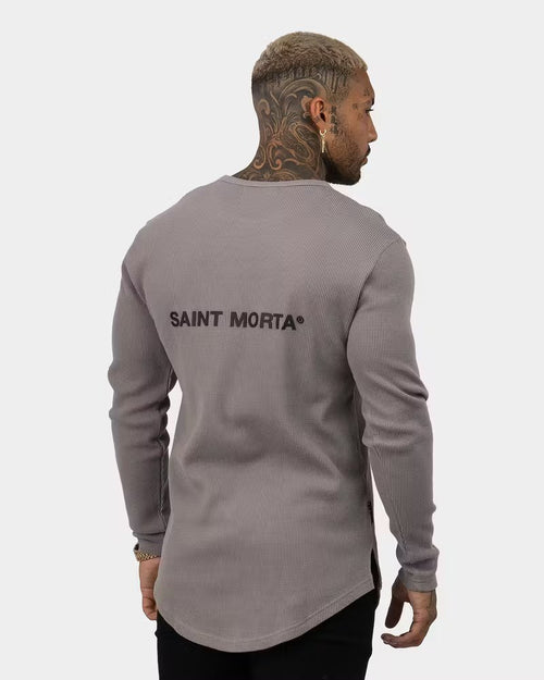 Saint Morta Icon Waffle Long Sleeve T-Shirt Grey/Black