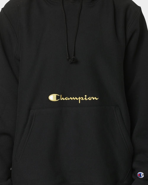 Champion Men's Rev Weave Script Hoodie Black/Gold
