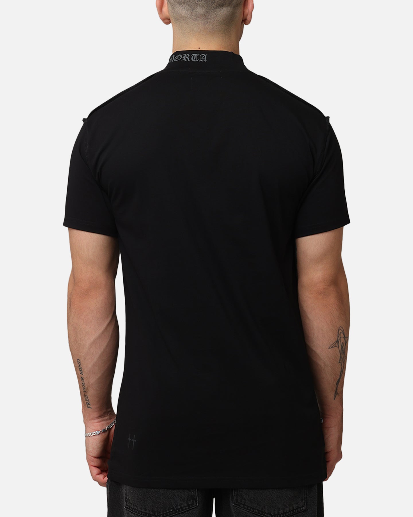 Saint Morta Old English Mock Neck T-Shirt Black/Black | Culture