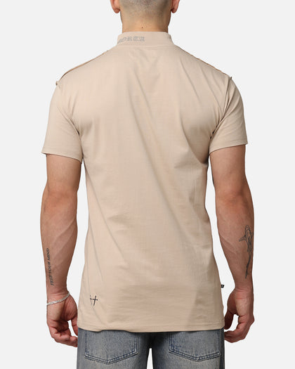 Saint Morta Old English Mock Neck T-Shirt Stone/Wheat