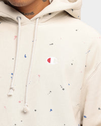 Champion Rev Weave Paint Splatter Hoodie Pebblestone