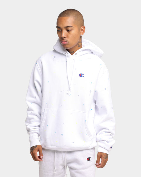 Champion Rev Weave Paint Splatter Hoodie White | Culture Kings US
