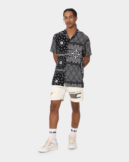 Carre Bandana Ultra Short Sleeve Button Up Shirt Black