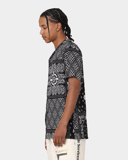 Carre Bandana Ultra Short Sleeve Button Up Shirt Black