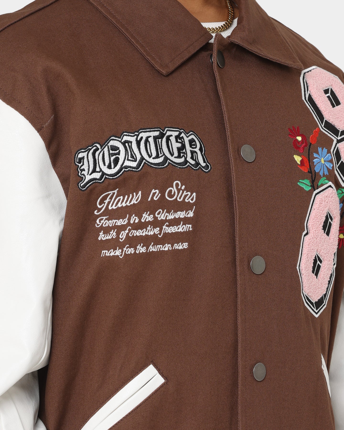 Loiter Flaws Varsity Jacket Brown/Off White | Culture Kings US