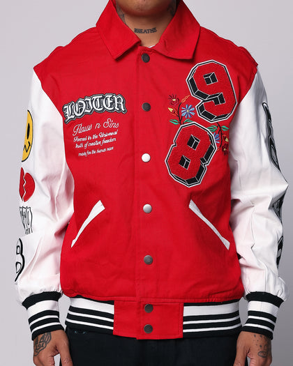Loiter Flaws Varsity Jacket Red/Off White