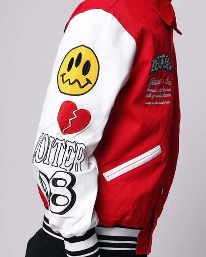 Loiter Flaws Varsity Jacket Red/Off White