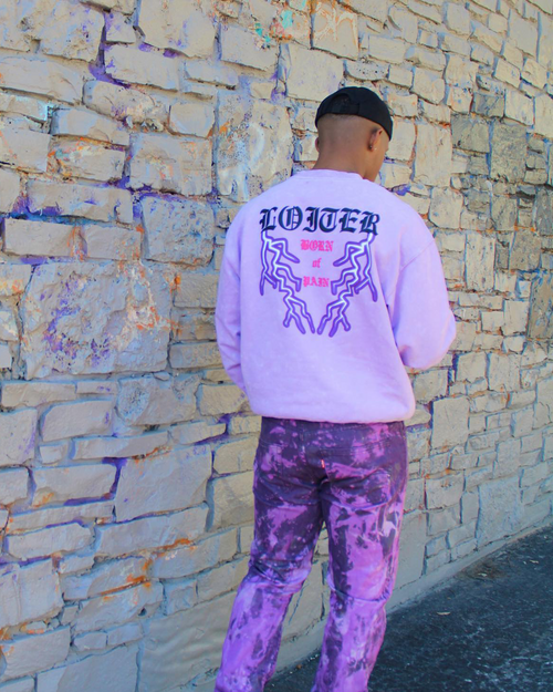 Loiter Born Of Pain Crewneck Purple Tie Dye