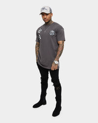 Saint Morta Skull Flower Lafayette T-Shirt Dark Grey