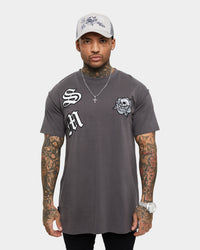 Saint Morta Skull Flower Lafayette T-Shirt Dark Grey