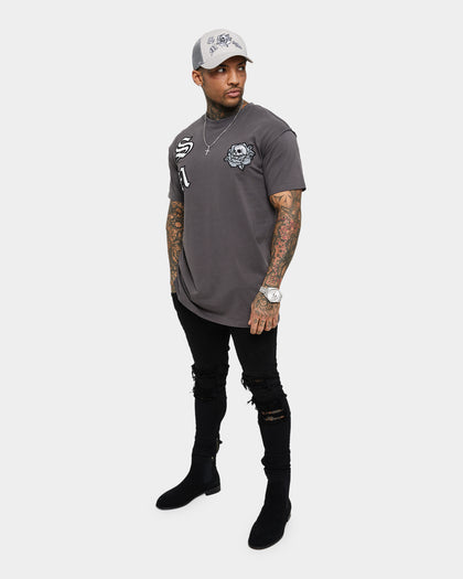 Saint Morta Skull Flower Lafayette T-Shirt Dark Grey