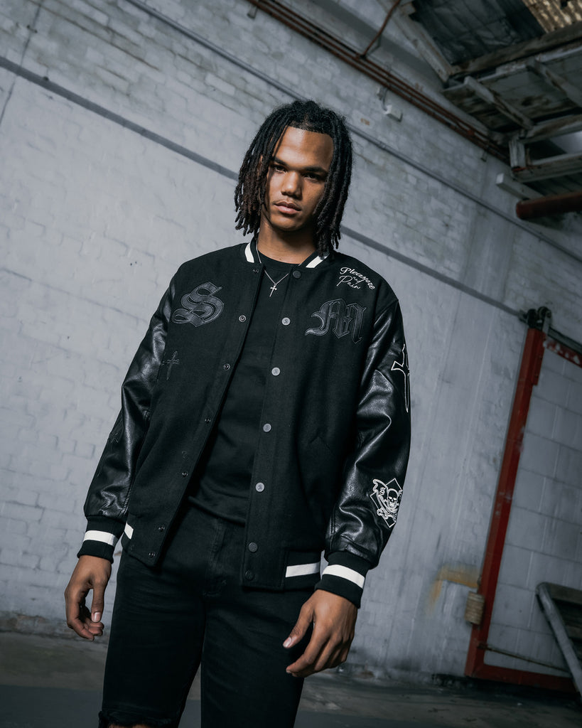 Saint Morta Graveyard Varsity Jacket Black/White | Culture Kings US