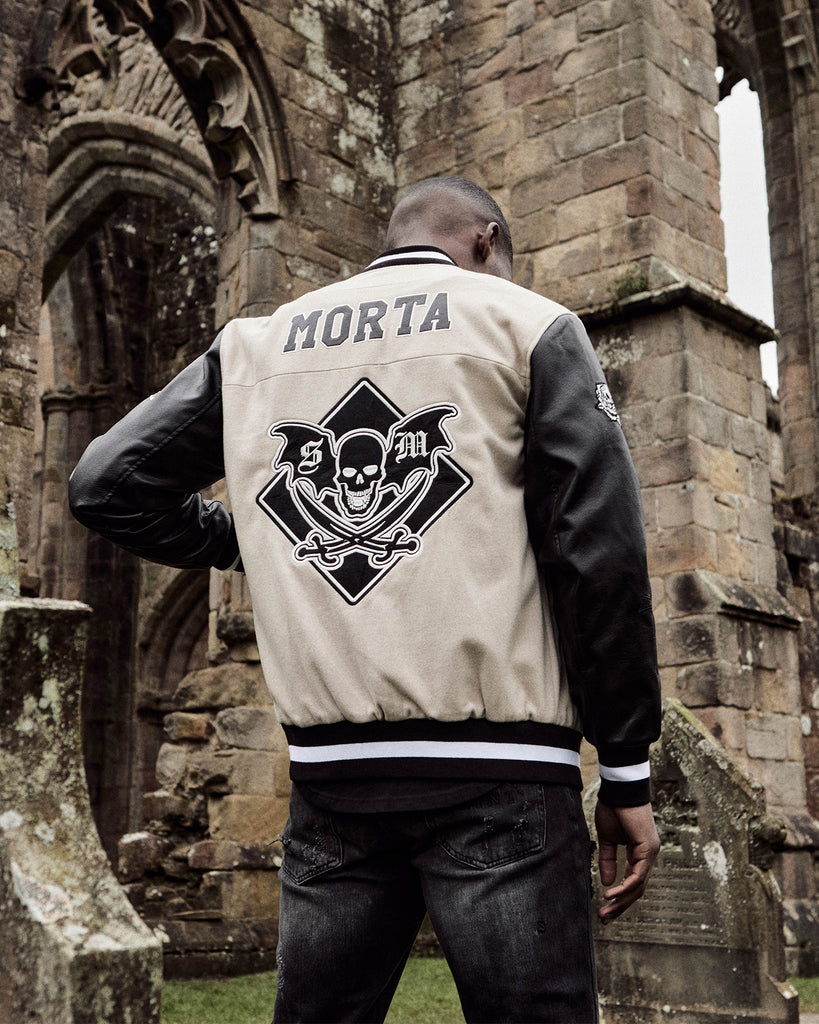 Saint Morta Graveyard Varsity Jacket Stone/Black | Culture Kings US