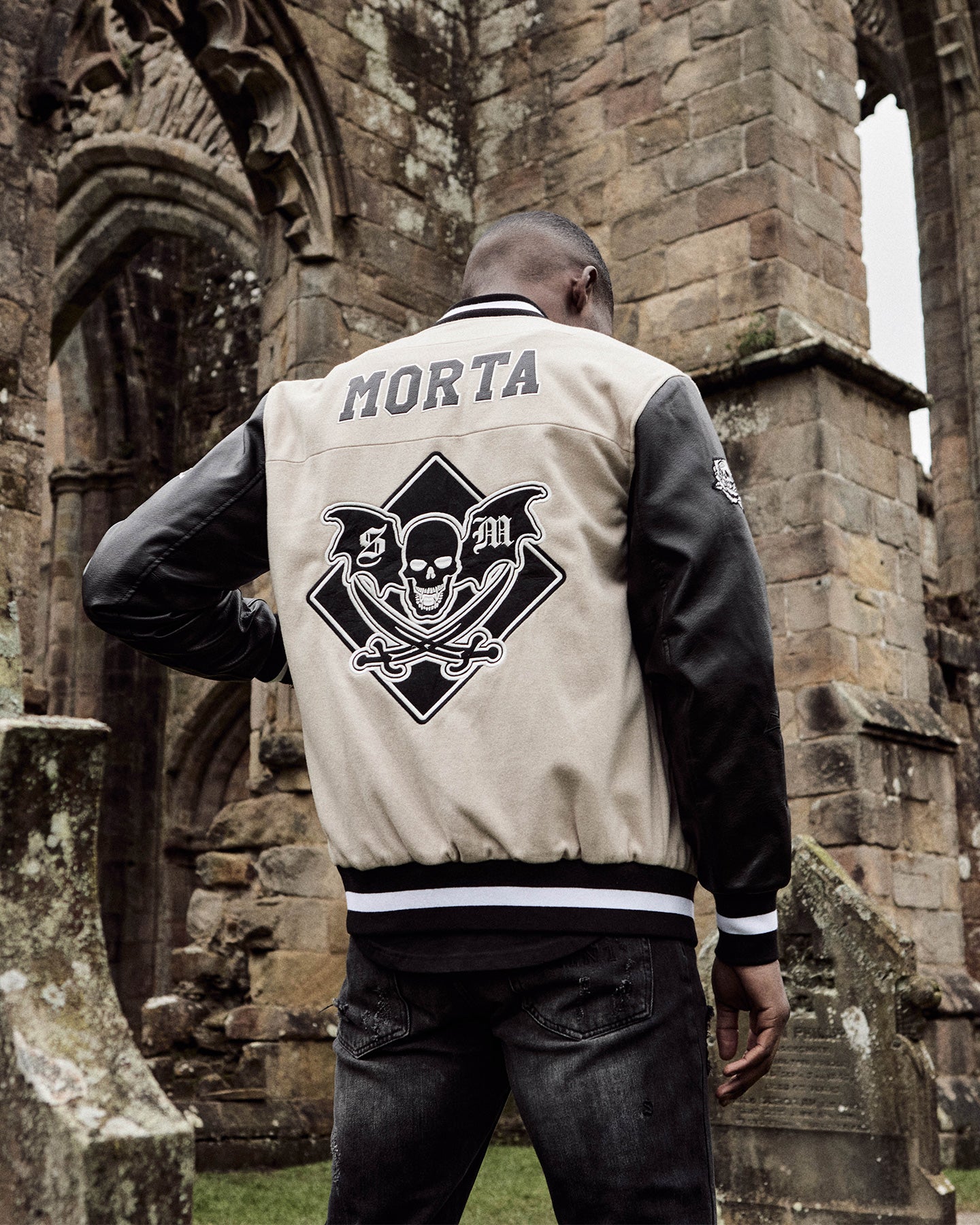 Saint Morta Graveyard Varsity Jacket Stone/Black | Culture Kings US
