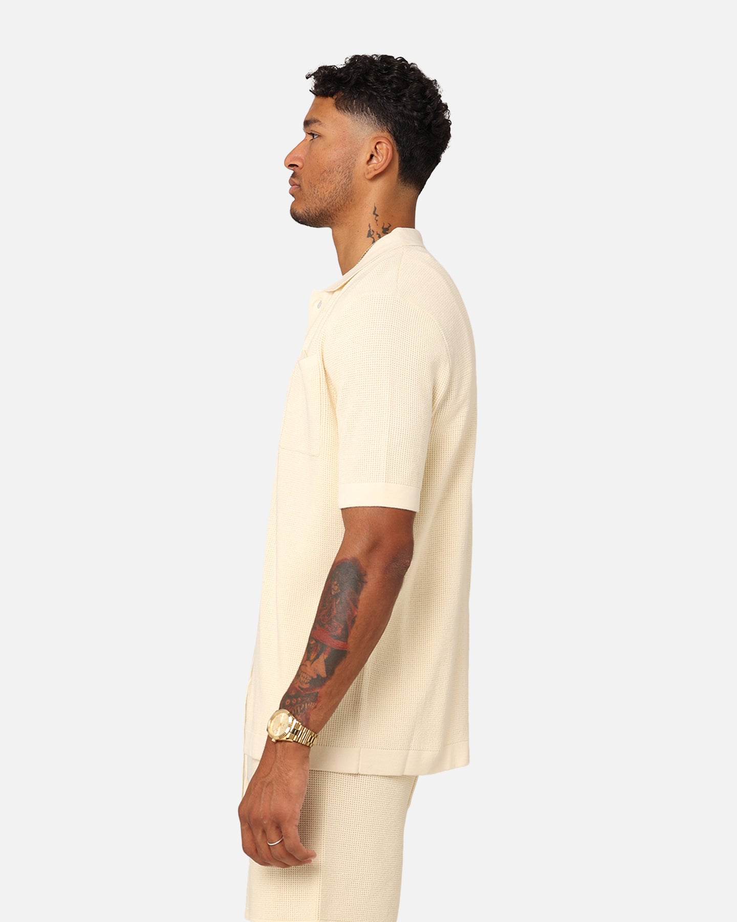 XXIII Zyair Knit Rib Button Up Shirt Cream | Culture Kings US