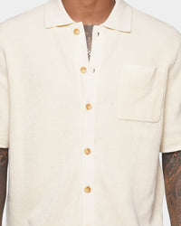 XXIII Zyair Knit Rib Button Up Shirt Cream