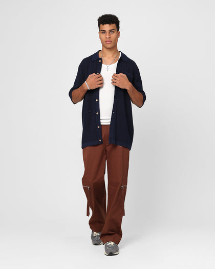 XXIII Zyair Knit Rib Button Up Shirt Navy