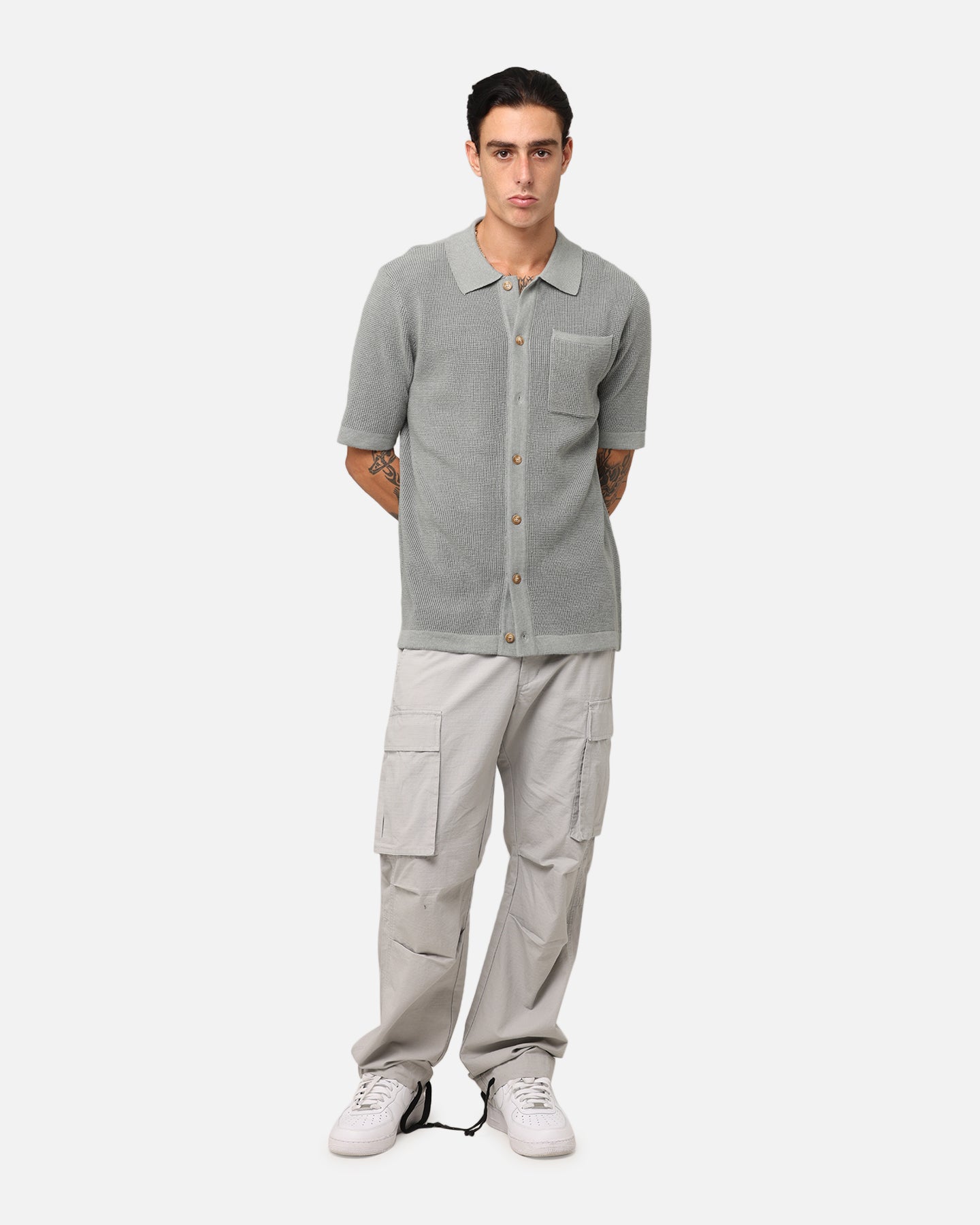 XXIII Zyair Knit Rib Button Up Shirt Olive | Culture Kings US