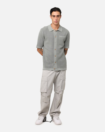 XXIII Zyair Knit Rib Button Up Shirt Olive